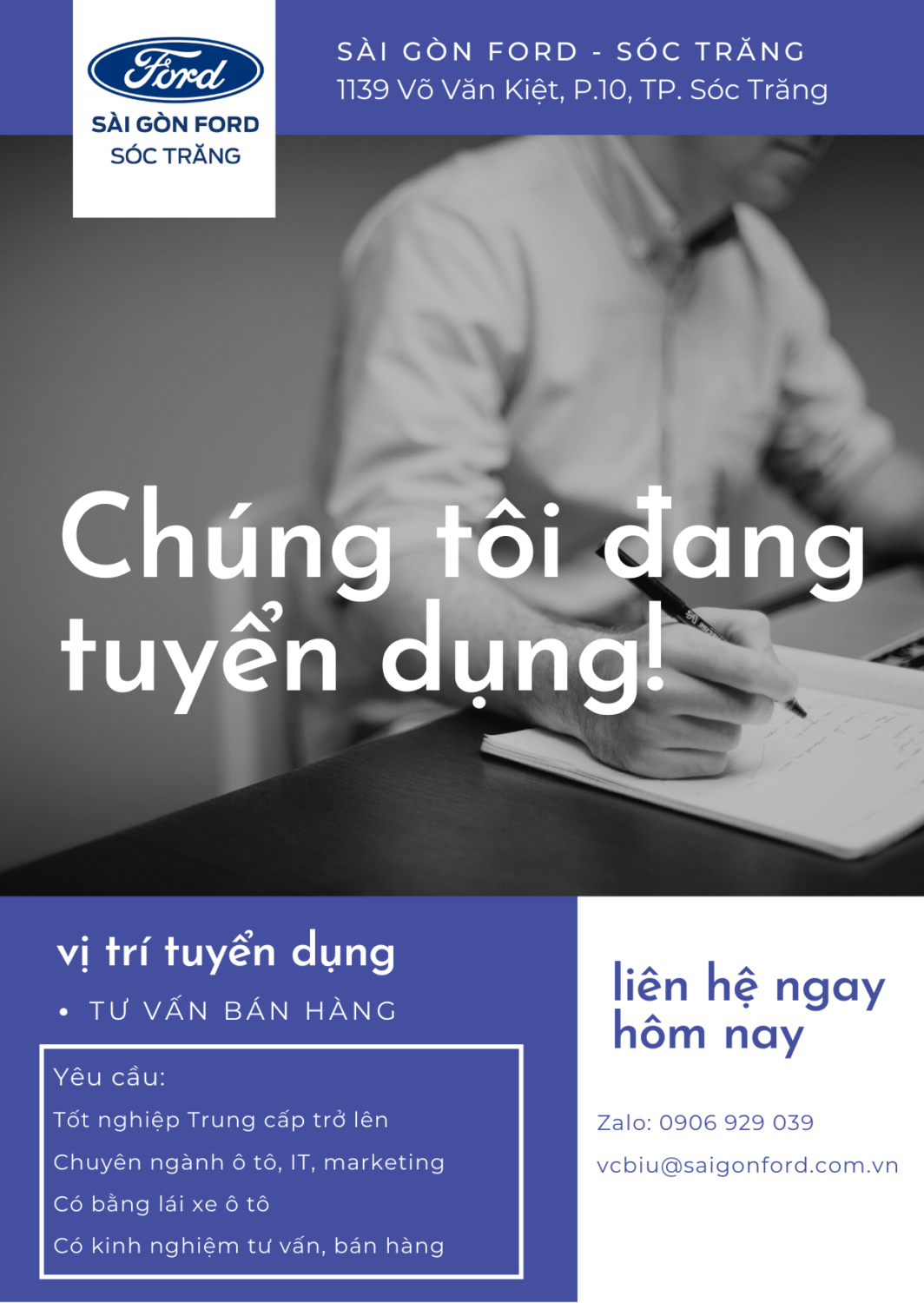 Ford Sóc Trăng tuyển dụng - Tư vấn bán hàng